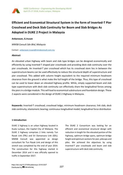  Efficient and Economical Structural System in the form of Inverted-T Pier Crosshead and Deck Slab Continuity for Beam and Slab Bridges As Adopted in DUKE 2 Project in Malaysia