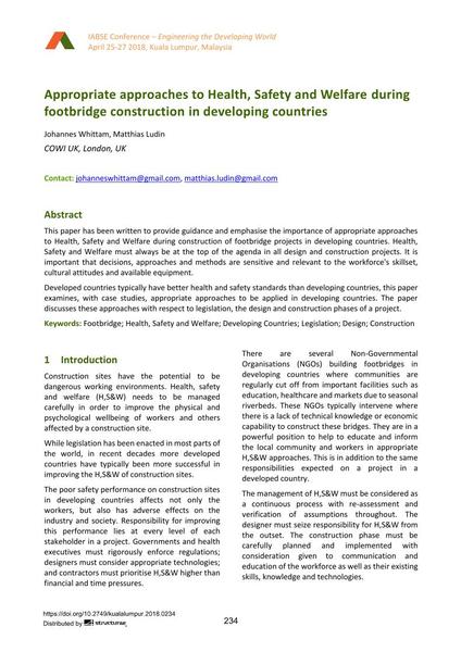  Appropriate approaches to Health, Safety and Welfare during footbridge construction in developing countries