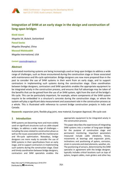  Integration of SHM at an early stage in the design and construction of long-span bridges