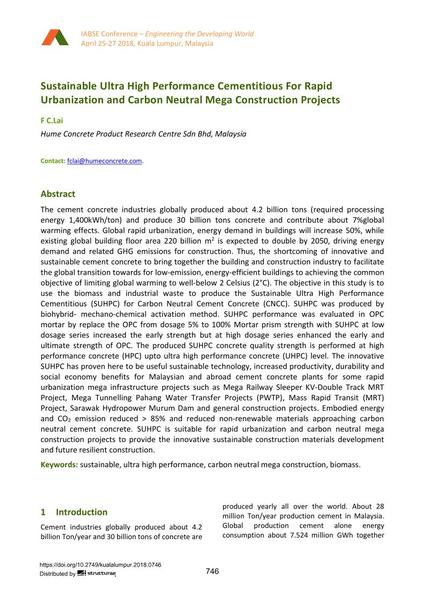  Sustainable Ultra High Performance Cementitious For Rapid Urbanization and Carbon Neutral Mega Construction Projects