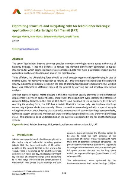  Optimizing structure and mitigating risks for lead rubber bearings: application on Jakarta Light Rail Transit (LRT)