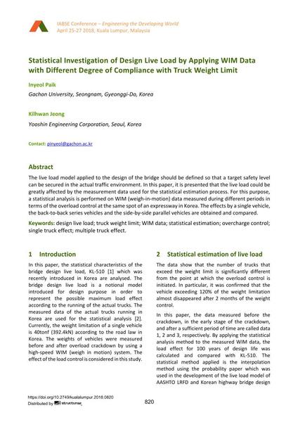  Statistical Investigation of Design Live Load by Applying WIM Data with Different Degree of Compliance with Truck Weight Limit
