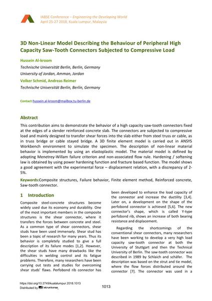  3D Non-Linear Model Describing the Behaviour of Peripheral High Capacity Saw-Tooth Connectors Subjected to Compressive Load