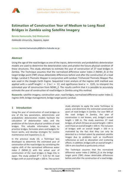  Estimation of Construction Year of Medium to Long Road Bridges in Zambia using Satellite Imagery
