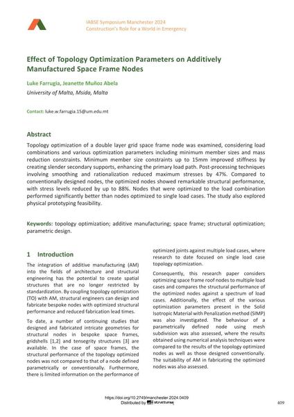  Effect of Topology Optimization Parameters on Additively Manufactured Space Frame Nodes