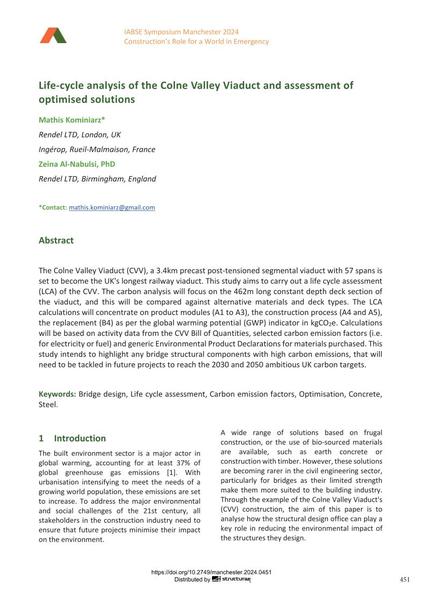  Life-cycle analysis of the Colne Valley Viaduct and assessment of optimised solutions