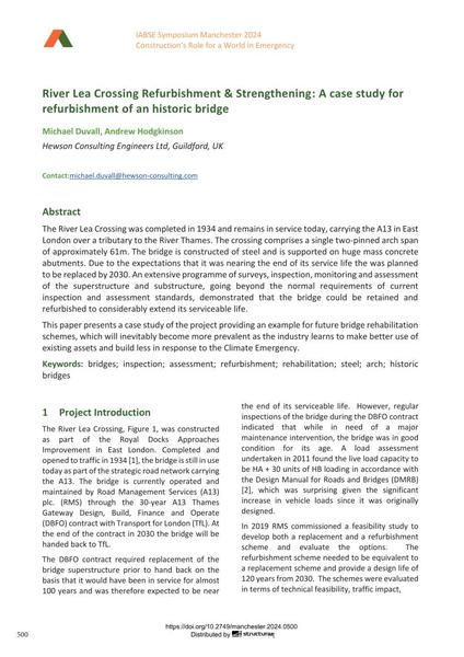  River Lea Crossing Refurbishment & Strengthening: A case study for refurbishment of an historic bridge