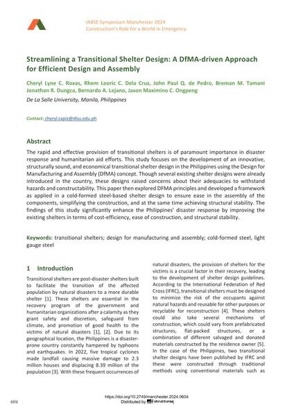  Streamlining a Transitional Shelter Design: A DfMA-driven Approach for Efficient Design and Assembly