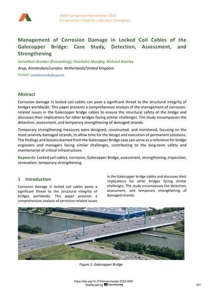  Management of Corrosion Damage in Locked Coil Cables of the Galecopper Bridge: Case Study, Detection, Assessment, and Strengthening