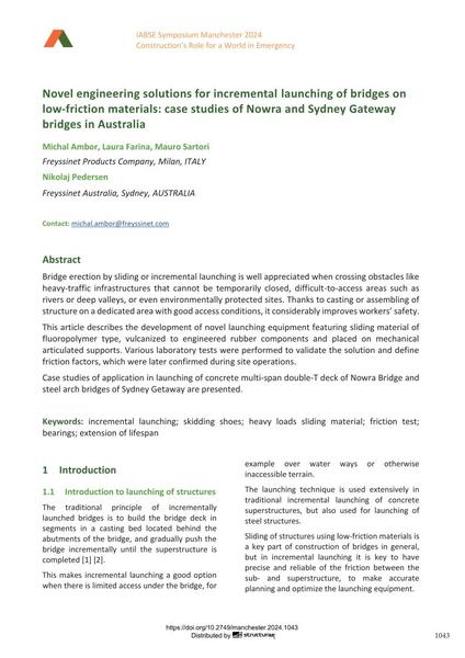  Novel engineering solutions for incremental launching of bridges on low-friction materials: case studies of Nowra and Sydney Gateway bridges in Australia