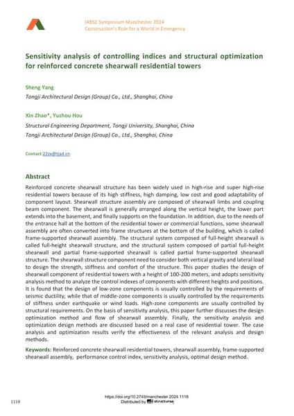  Sensitivity analysis of controlling indices and structural optimization for reinforced concrete shearwall residential towers