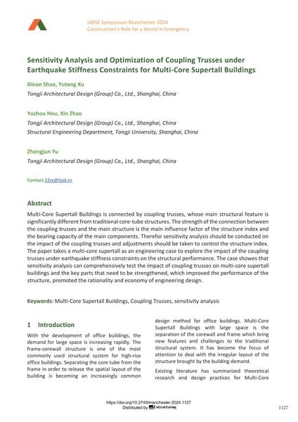  Sensitivity Analysis and Optimization of Coupling Trusses under Earthquake Stiffness Constraints for Multi-Core Supertall Buildings