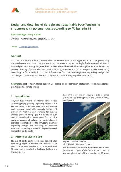 Design and detailing of durable and sustainable Post-Tensioning structures with polymer ducts according to fib bulletin 75