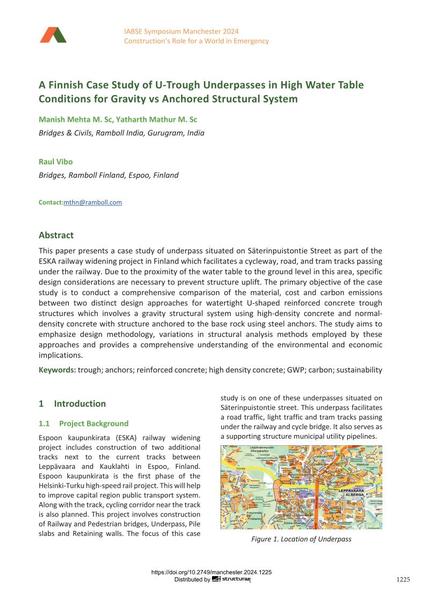 A Finnish Case Study of U-Trough Underpasses in High Water Table Conditions for Gravity vs Anchored Structural System