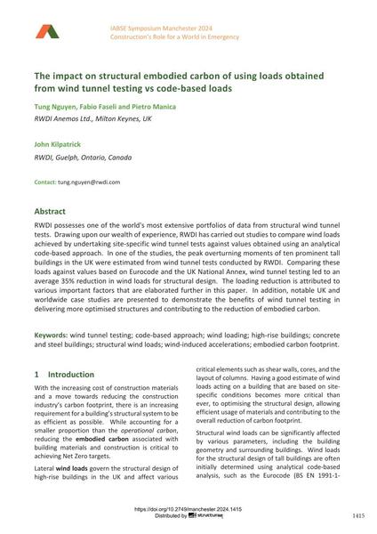 The impact on structural embodied carbon of using loads obtained from wind tunnel testing vs code-based loads