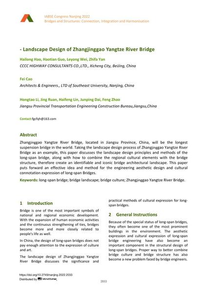  Cultural Expression of Long-span Bridge Structure - Landscape Design of Zhangjinggao Yangtze River Bridge