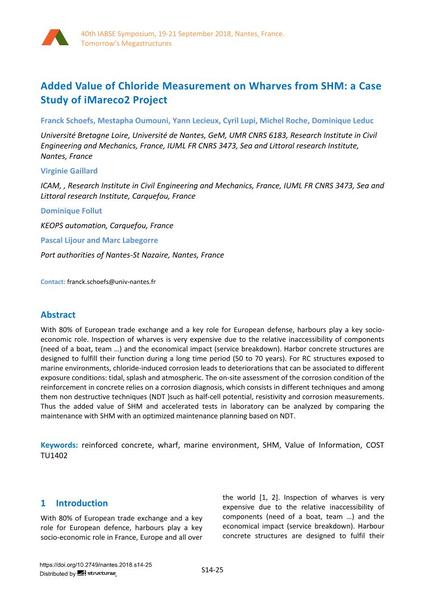  Added Value of Chloride Measurement on Wharves from SHM: a Case Study of iMareco2 Project
