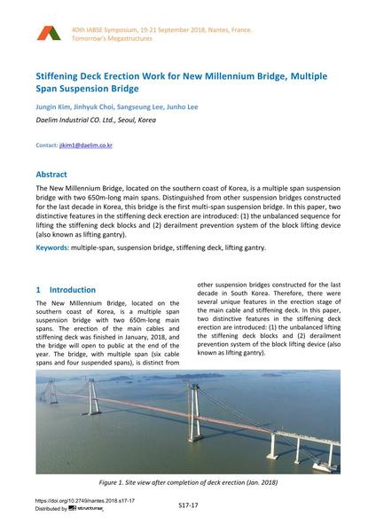  Stiffening Deck Erection Work for New Millennium Bridge, Multiple Span Suspension Bridge