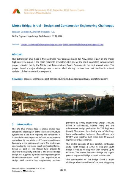  Motsa Bridge, Israel - Design and Construction Engineering Challenges