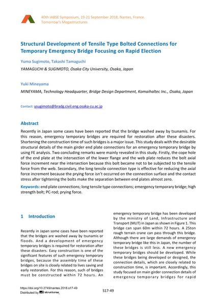  Structural Development of Tensile Type Bolted Connections for Temporary Emergency Bridge Focusing on Rapid Election