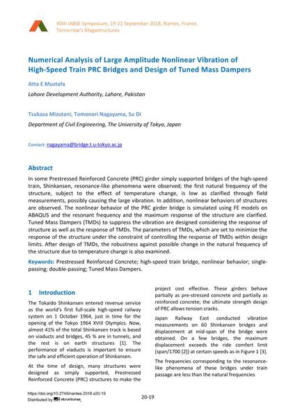  Numerical Analysis of Large Amplitude Nonlinear Vibration of High-Speed Train PRC Bridges and Design of Tuned Mass Dampers