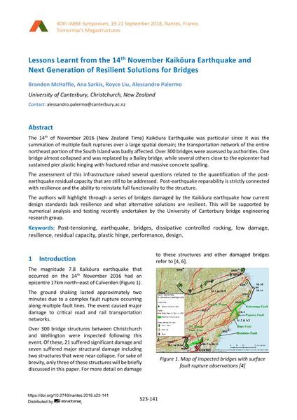  Lessons Learnt from the 14th November Kaikōura Earthquake and Next Generation of Resilient Solutions for Bridges