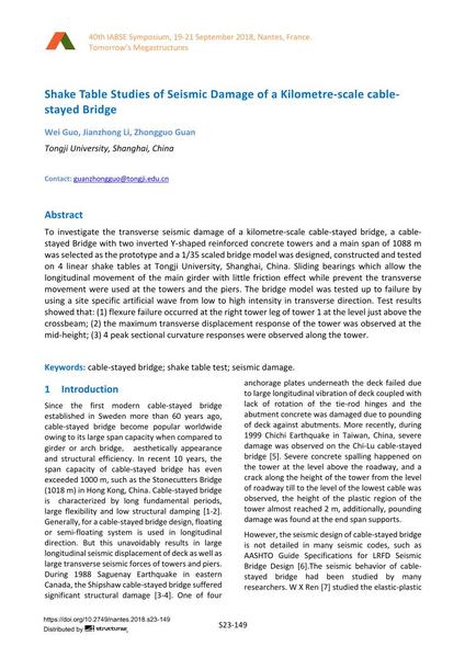  Shake Table Studies of Seismic Damage of a Kilometre-scale cable- stayed Bridge