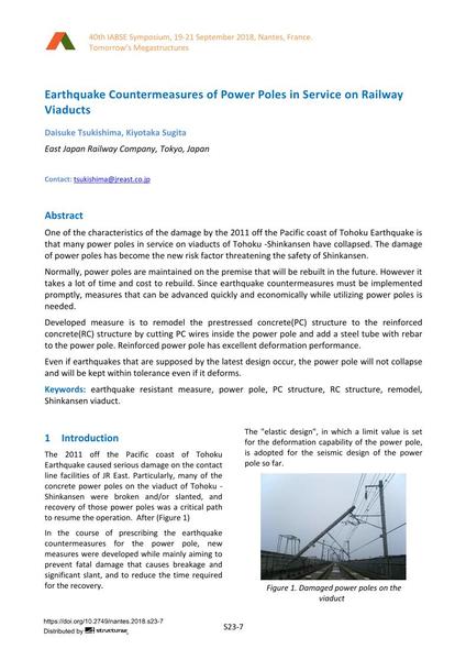  Earthquake Countermeasures of Power Poles in Service on Railway Viaducts