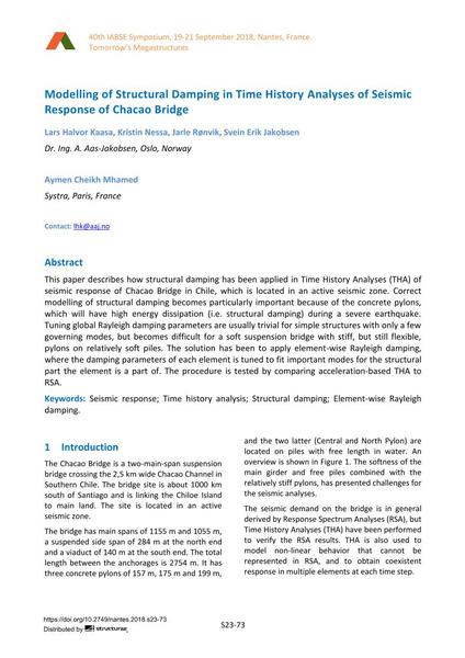  Modelling of Structural Damping in Time History Analyses of Seismic Response of Chacao Bridge