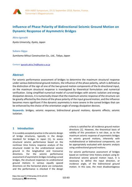  Influence of Phase Polarity of Bidirectional Seismic Ground Motion on Dynamic Response of Asymmetric Bridges