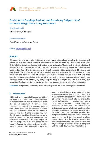  Prediction of Breakage Position and Remaining Fatigue Life of Corroded Bridge Wires using 3D Scanner
