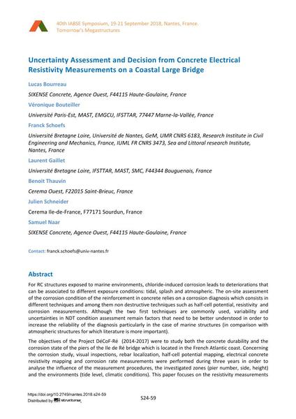  Uncertainty Assessment and Decision from Concrete Electrical Resistivity Measurements on a Coastal Large Bridge