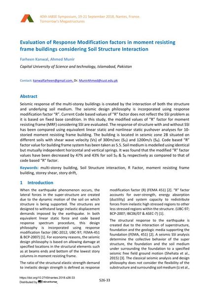  Evaluation of Response Modification factors in moment resisting frame buildings considering Soil Structure Interaction