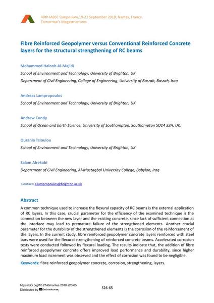  Fibre Reinforced Geopolymer versus Conventional Reinforced Concrete layers for the structural strengthening of RC beams