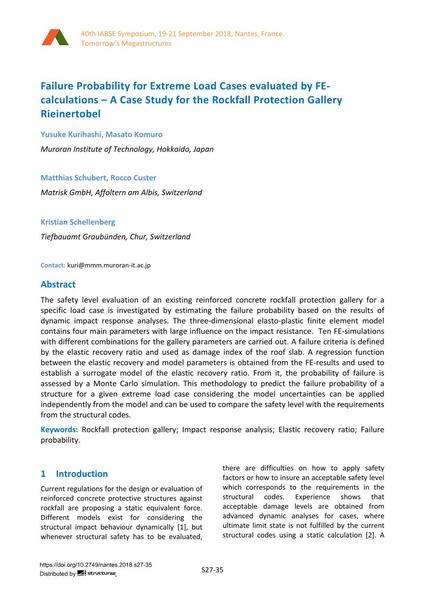  Failure Probability for Extreme Load Cases evaluated by FE- calculations – A Case Study for the Rockfall Protection Gallery Rieinertobel