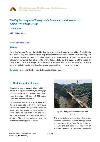 The Key Techniques of Zhangjiajie's Grand Canyon Glass-bottom Suspension Bridge Design