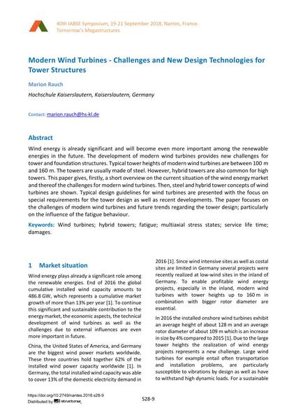  Modern Wind Turbines - Challenges and New Design Technologies for Tower Structures