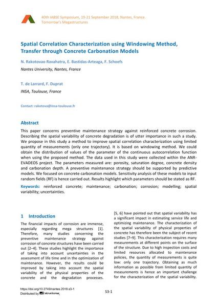  Spatial Correlation Characterization using Windowing Method, Transfer through Concrete Carbonation Models