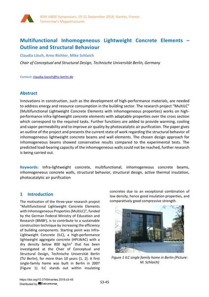 Multifunctional Inhomogeneous Lightweight Concrete Elements – Outline and Structural Behaviour