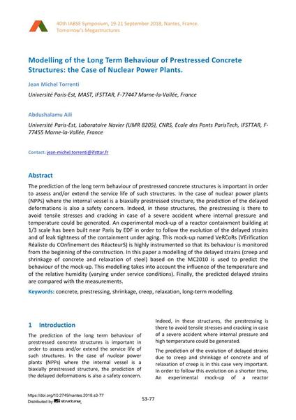  Modelling of the Long Term Behaviour of Prestressed Concrete Structures: the Case of Nuclear Power Plants.
