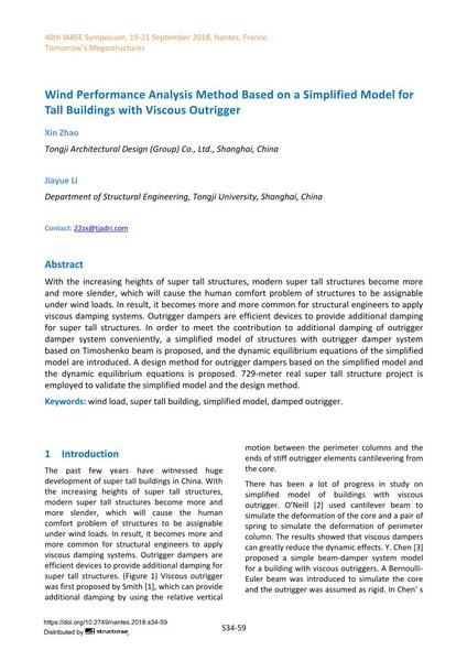  Wind Performance Analysis Method Based on a Simplified Model for Tall Buildings with Viscous Outrigger