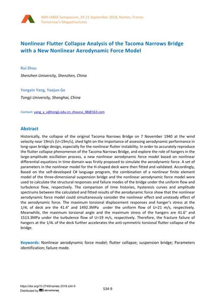  Nonlinear Flutter Collapse Analysis of the Tacoma Narrows Bridge with a New Nonlinear Aerodynamic Force Model
