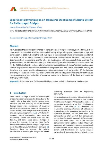  Experimental Investigation on Transverse Steel Damper Seismic System for Cable-stayed Bridges