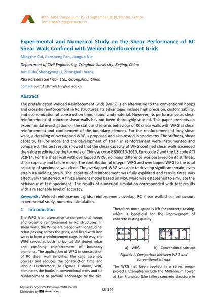  Experimental and Numerical Study on the Shear Performance of RC Shear Walls Confined with Welded Reinforcement Grids