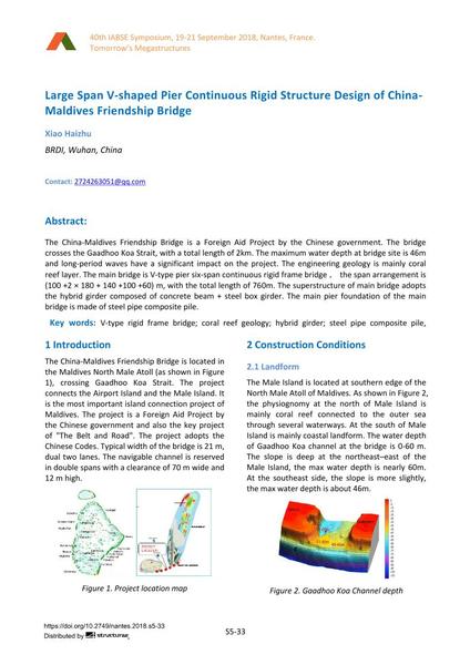  Large Span V-shaped Pier Continuous Rigid Structure Design of China- Maldives Friendship Bridge