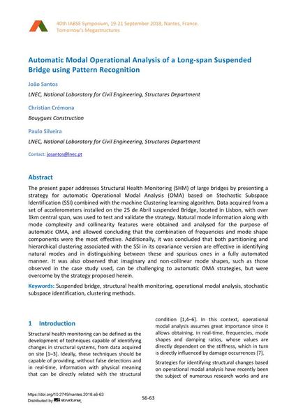  Automatic Modal Operational Analysis of a Long-span Suspended Bridge using Pattern Recognition