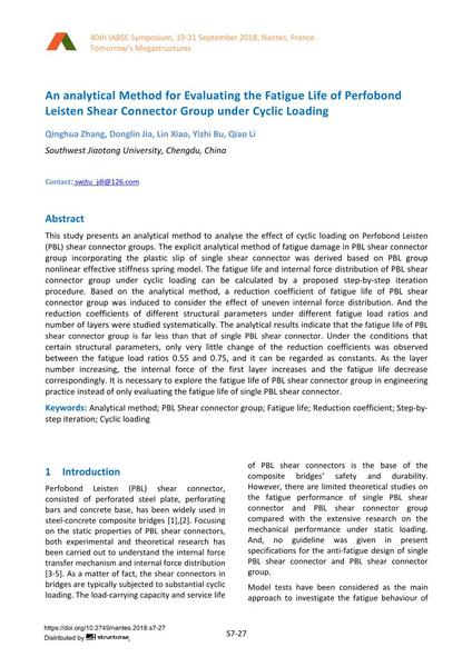 An analytical Method for Evaluating the Fatigue Life of Perfobond Leisten Shear Connector Group under Cyclic Loading