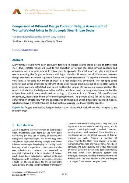  Comparison of Different Design Codes on Fatigue Assessment of Typical Welded Joints in Orthotropic Steel Bridge Decks