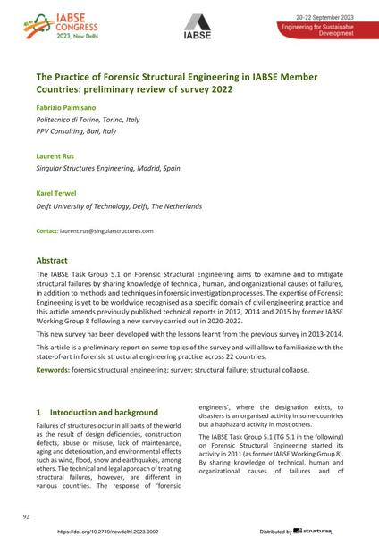 The Practice of Forensic Structural Engineering in IABSE Member Countries: preliminary review of survey 2022