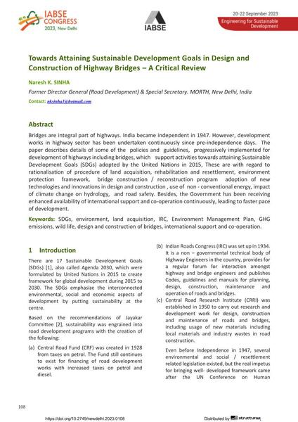  Towards Attaining Sustainable Development Goals in Design and Construction of Highway Bridges – A Critical Review